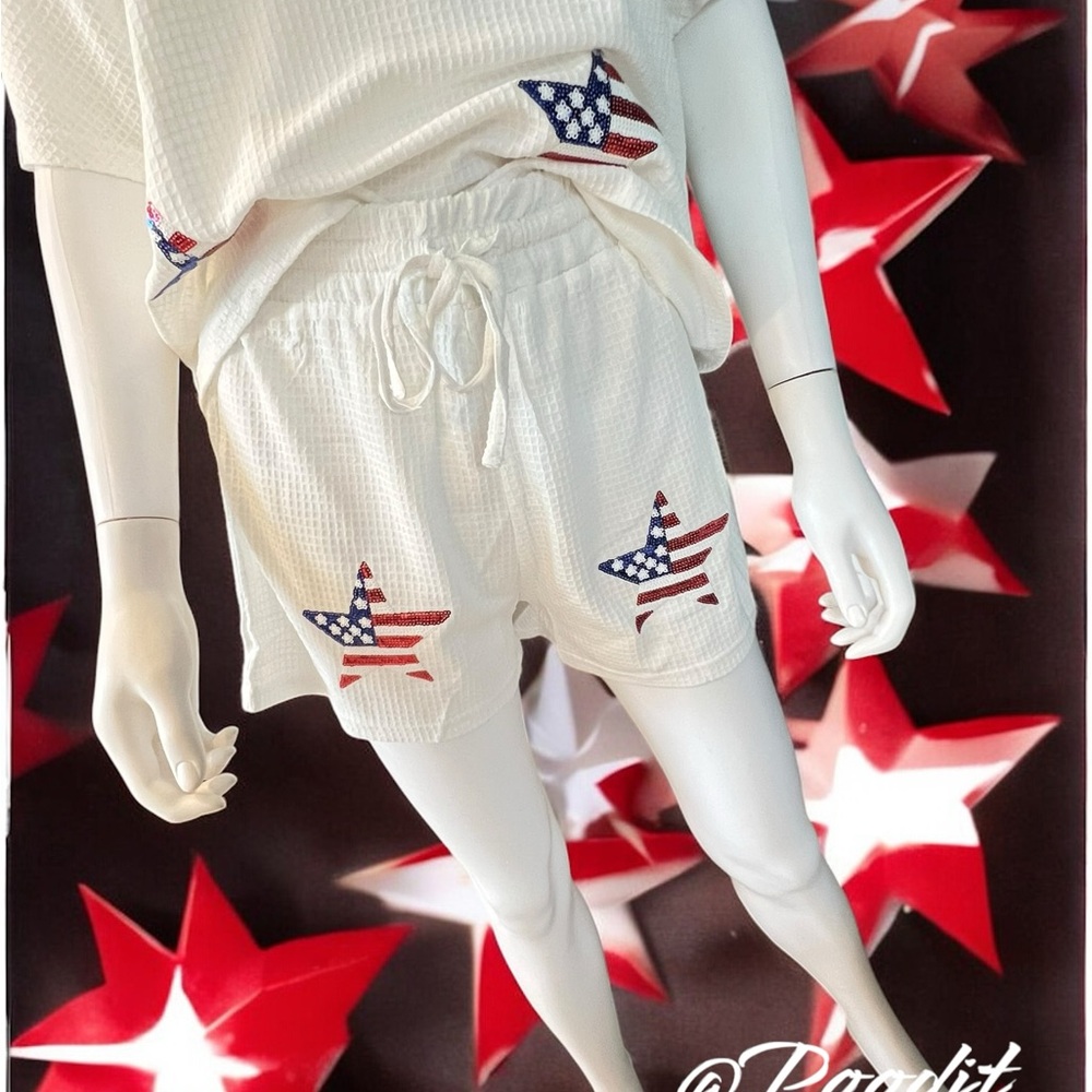 Patriotic waffle print short set sz large - Picture 5 of 7
